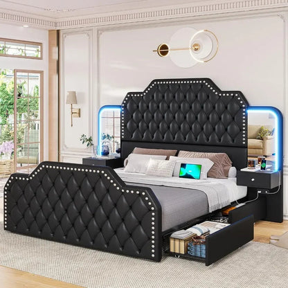 Elegant Black Queen Platform Bed