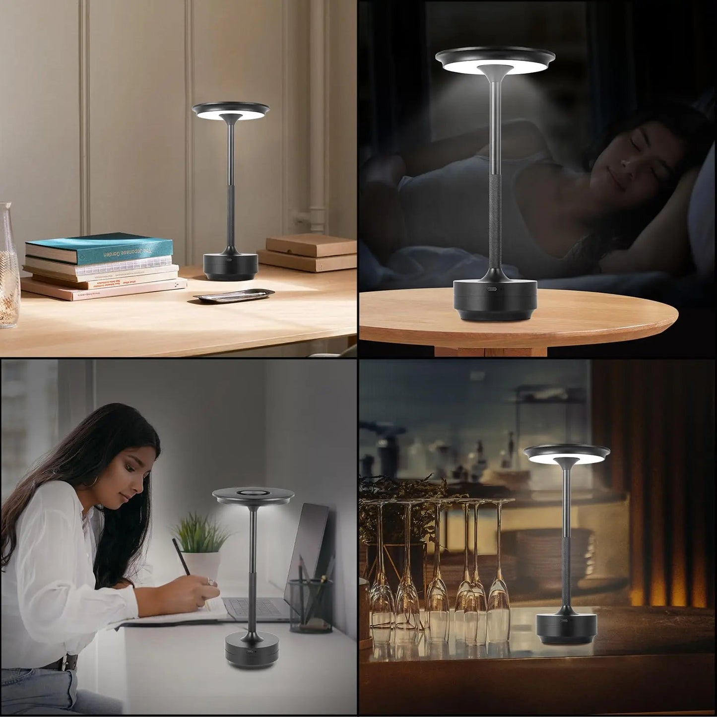 Elegant Dimmable Black USB Table Lamp