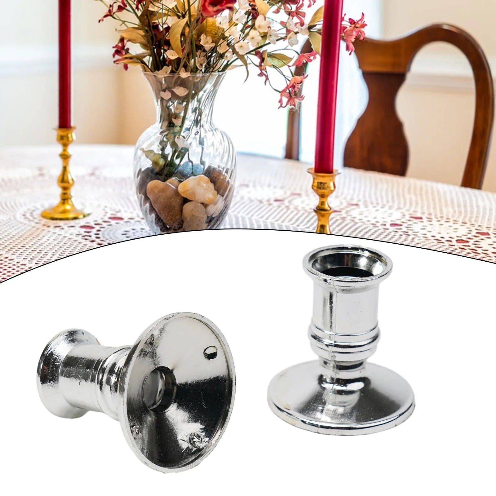 Elegant Silver Gold Taper Candle Holders