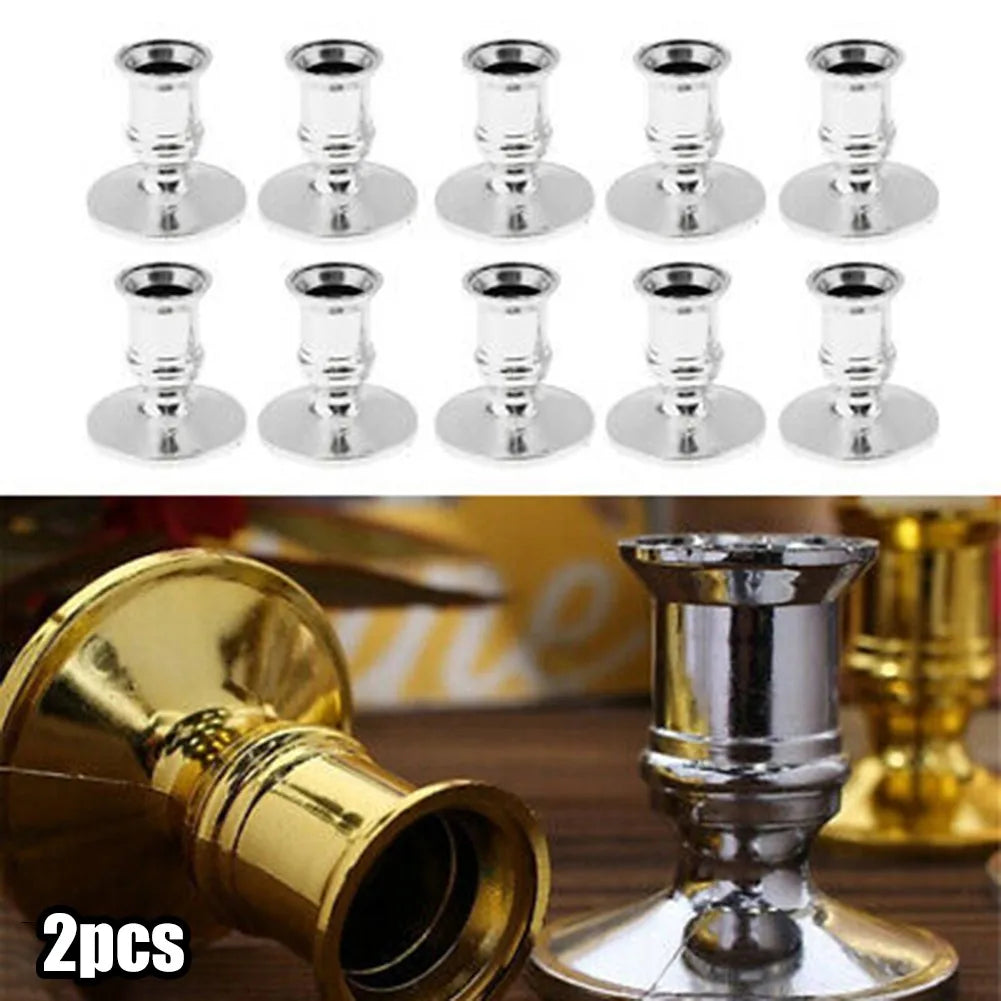 Elegant Silver Gold Taper Candle Holders