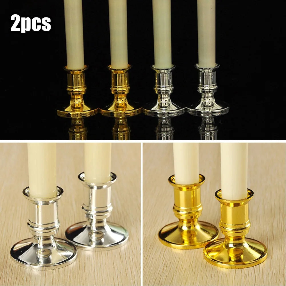 Elegant Silver Gold Taper Candle Holders