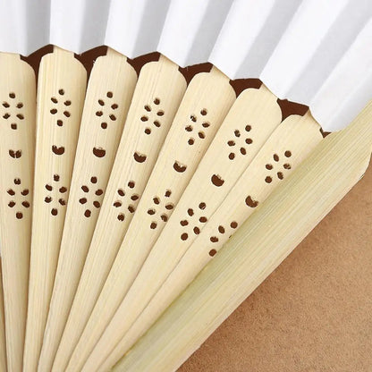 Elegant White Silk Bamboo Folding Fan