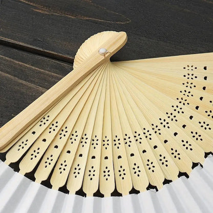 Elegant White Silk Bamboo Folding Fan