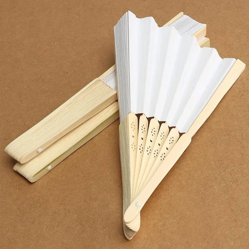 Elegant White Silk Bamboo Folding Fan