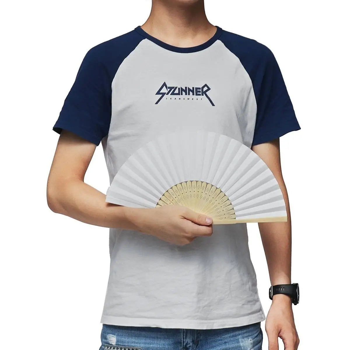 Elegant White Silk Bamboo Folding Fan