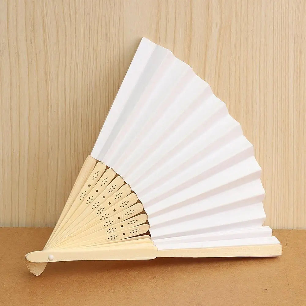 Elegant White Silk Bamboo Folding Fan