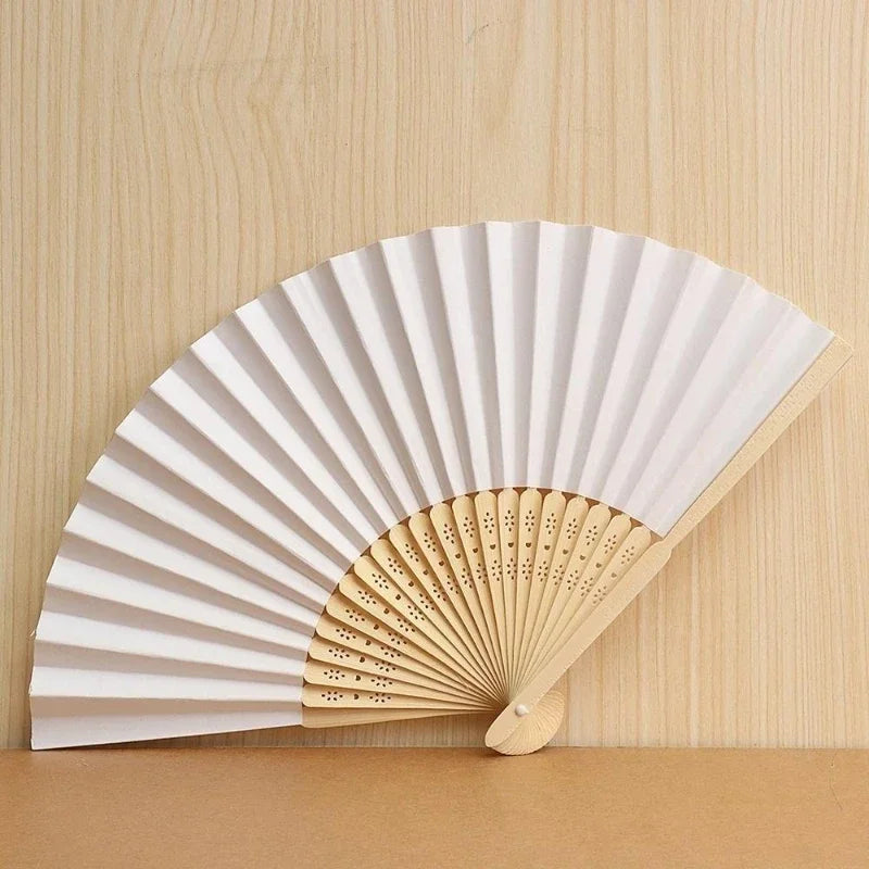 Elegant White Silk Bamboo Folding Fan