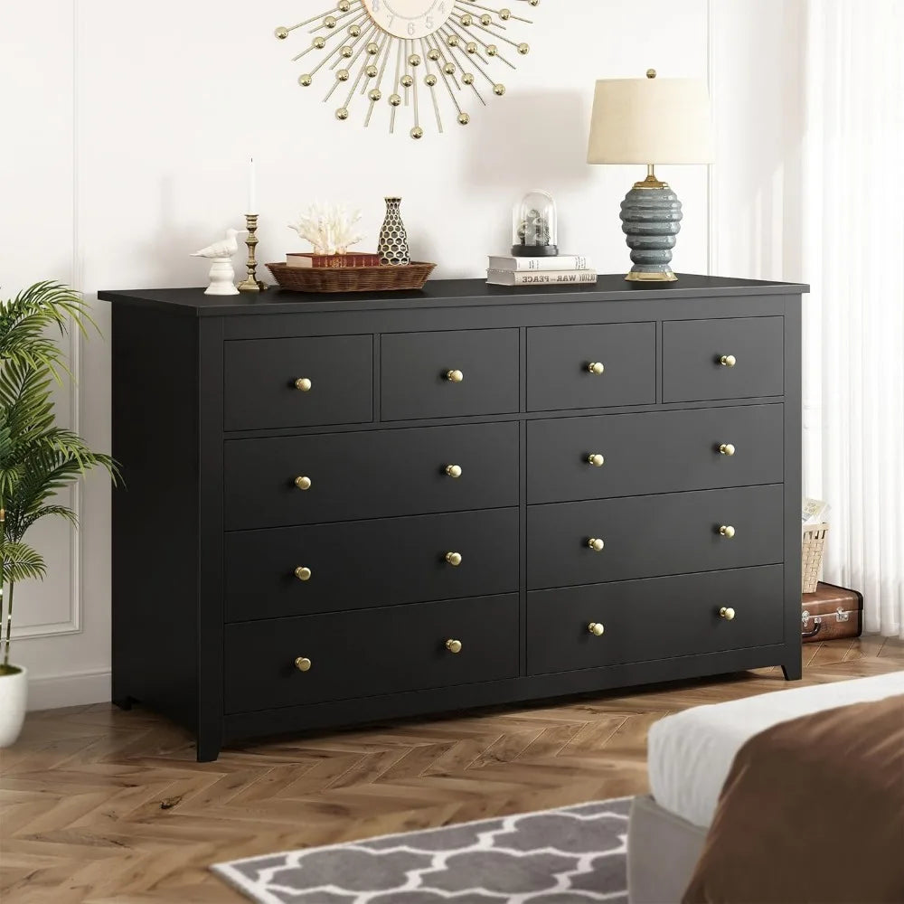 Elegant White Wooden 10-Drawer Dresser