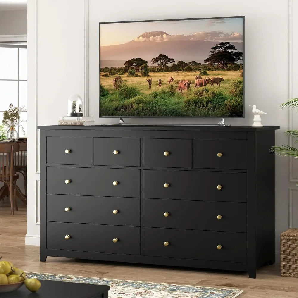 Elegant White Wooden 10-Drawer Dresser