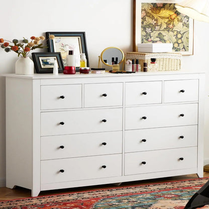 Elegant White Wooden 10-Drawer Dresser