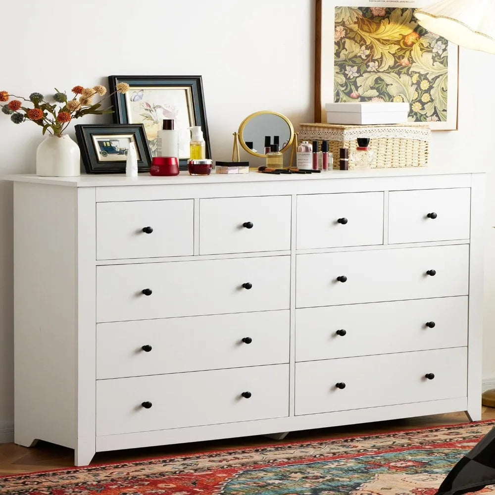 Elegant White Wooden 10-Drawer Dresser