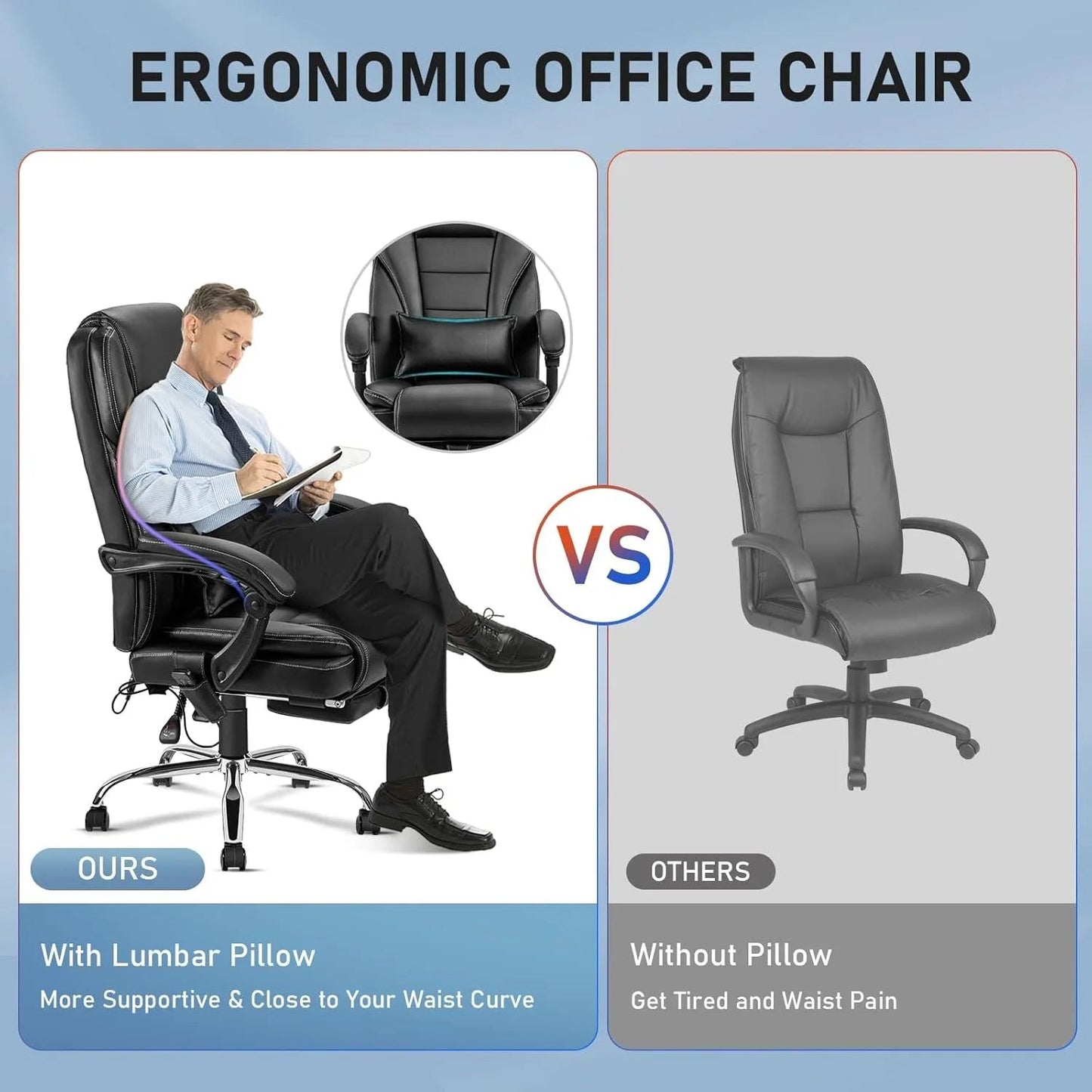 Ergonomic Massage Office Chair with Footrest