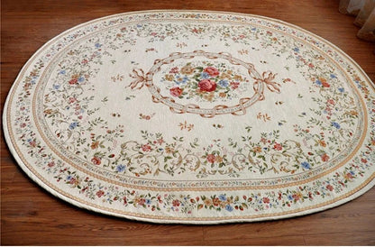 European Floral Oval Plush Rug