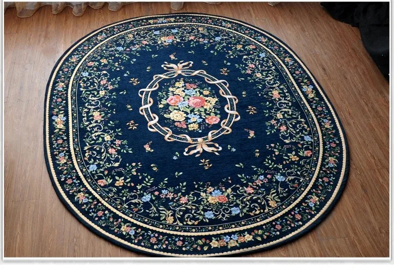 European Floral Oval Plush Rug