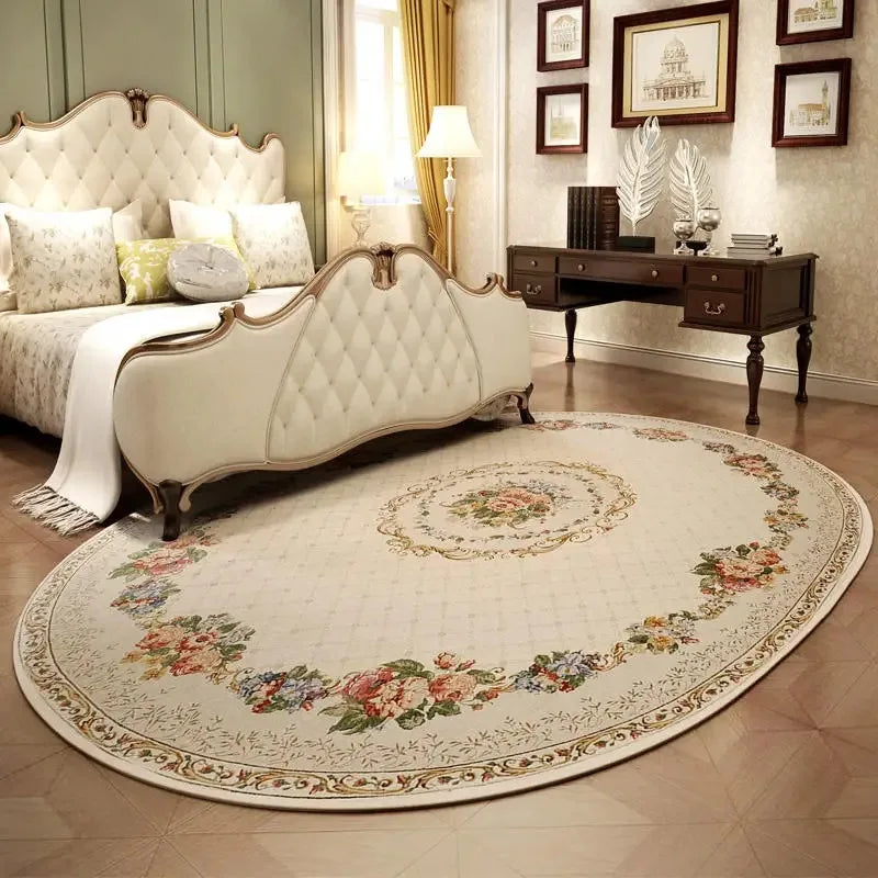 European Floral Oval Plush Rug