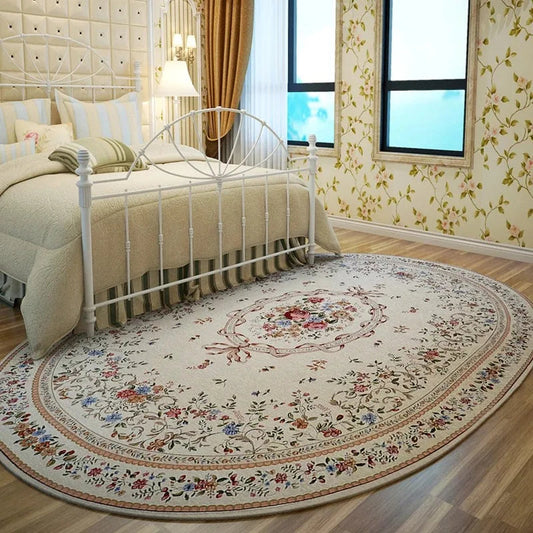 European Floral Oval Plush Rug