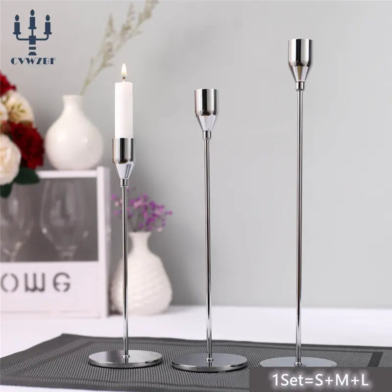 European Metal Candle Holders Set