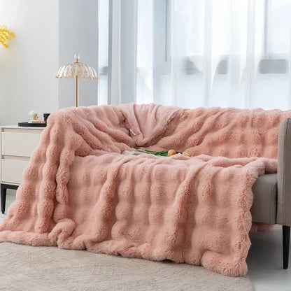 Faux Rabbit Fleece Throw Blanket