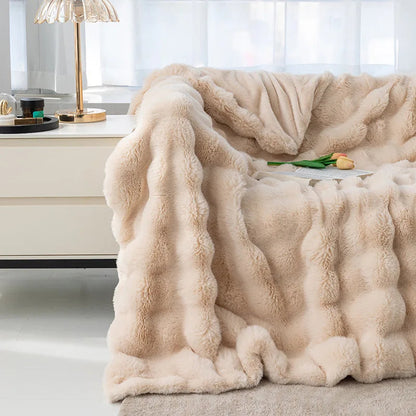 Faux Rabbit Fleece Throw Blanket