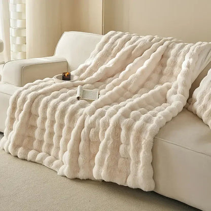 Faux Rabbit Fleece Throw Blanket