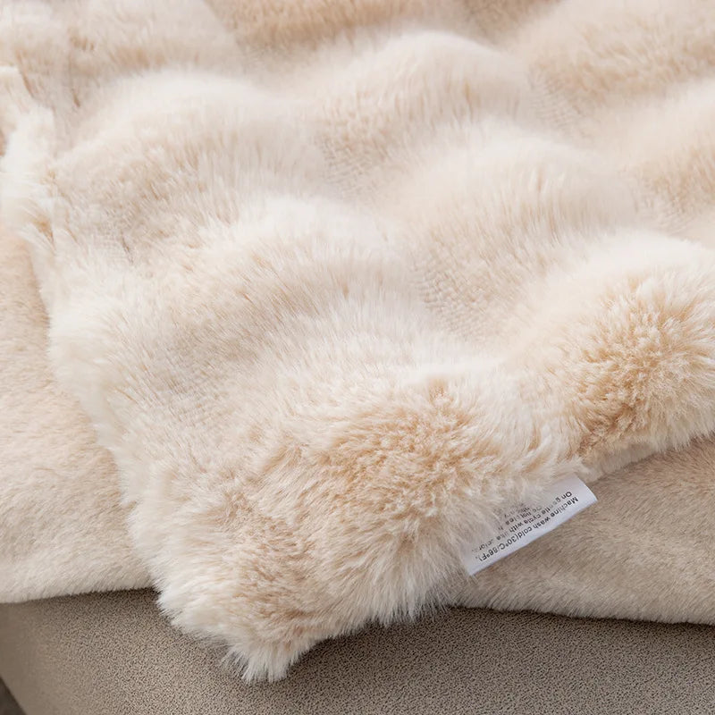 Faux Rabbit Fleece Throw Blanket