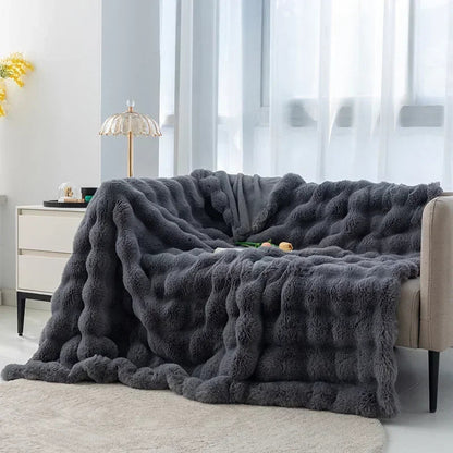 Faux Rabbit Fleece Throw Blanket