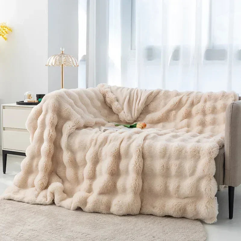 Faux Rabbit Fleece Throw Blanket