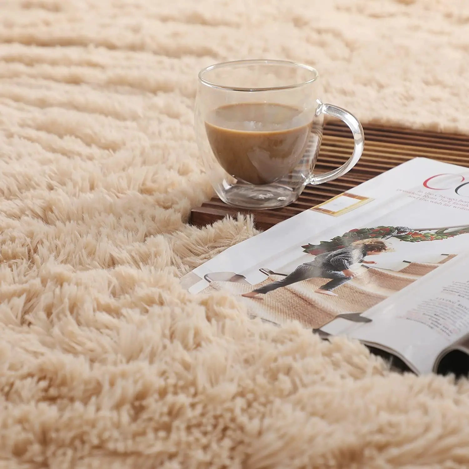 Fluffy Beige Shaggy Carpet for Bedrooms