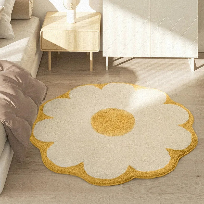 Fluffy Round Floral Plush Rug