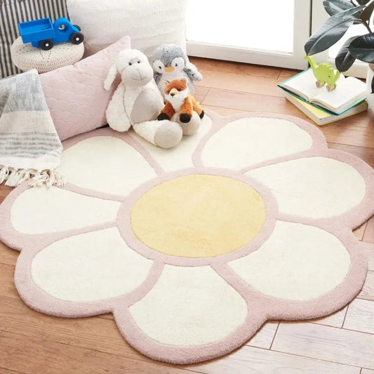 Fluffy Round Floral Plush Rug