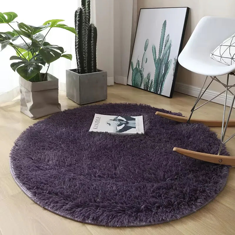 Fluffy White Round Carpet Mat