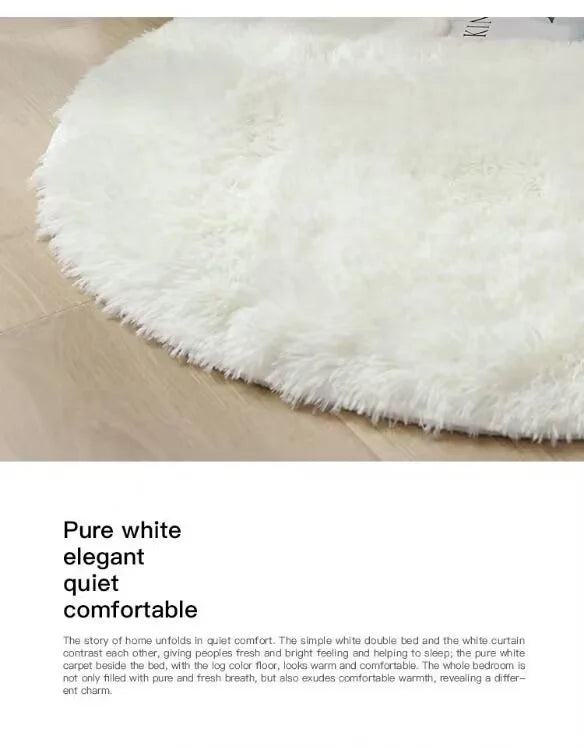 Fluffy White Round Carpet Mat