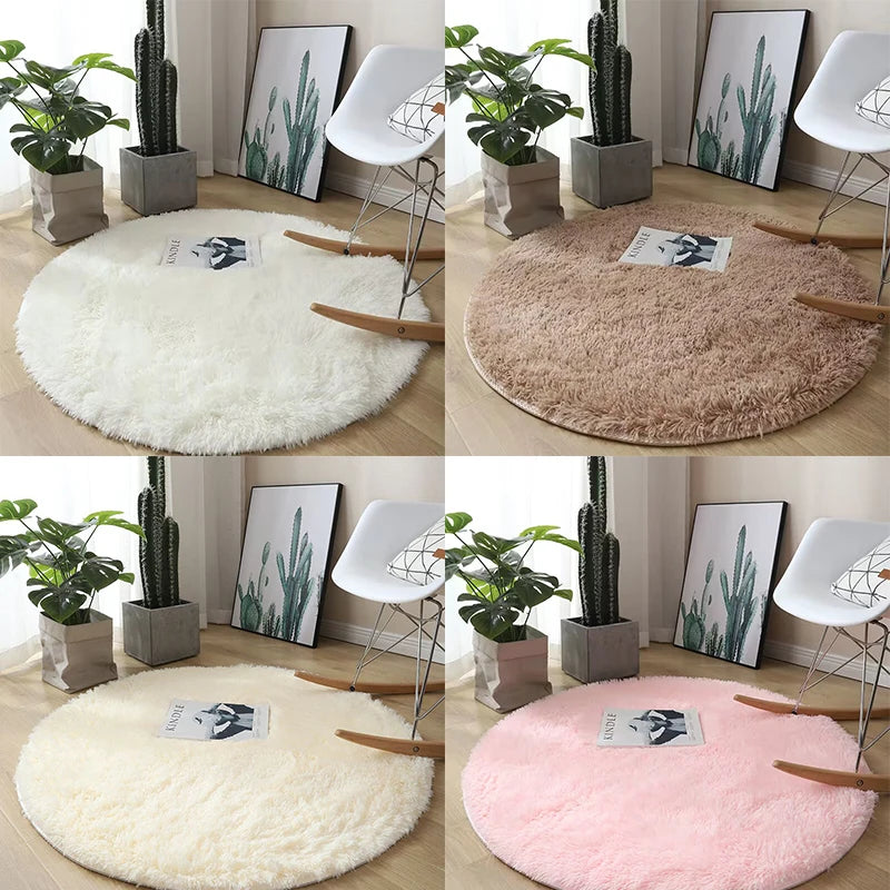 Fluffy White Round Carpet Mat