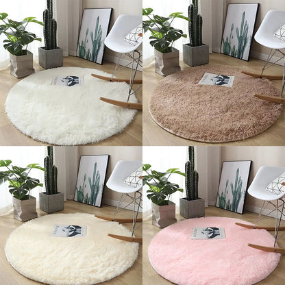 Fluffy White Round Non-Slip Carpet