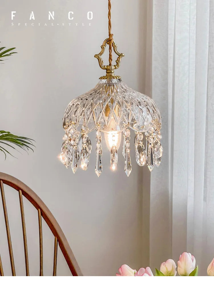 French Retro Glass Chandelier Lamp