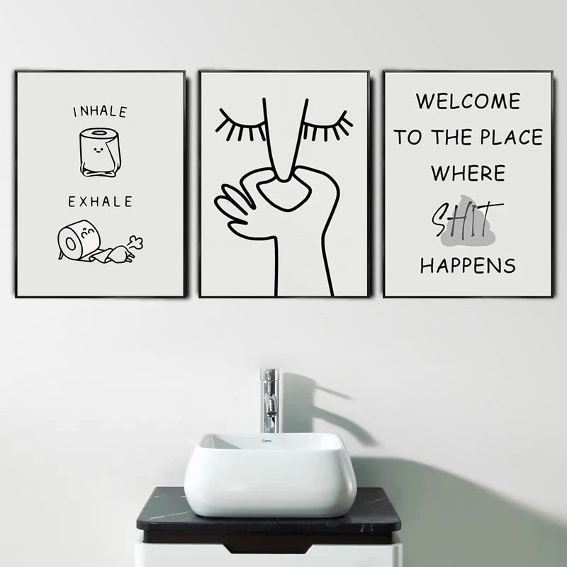 Funny Abstract Black & White Bathroom Art