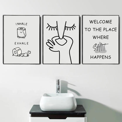 Funny Abstract Black & White Bathroom Art