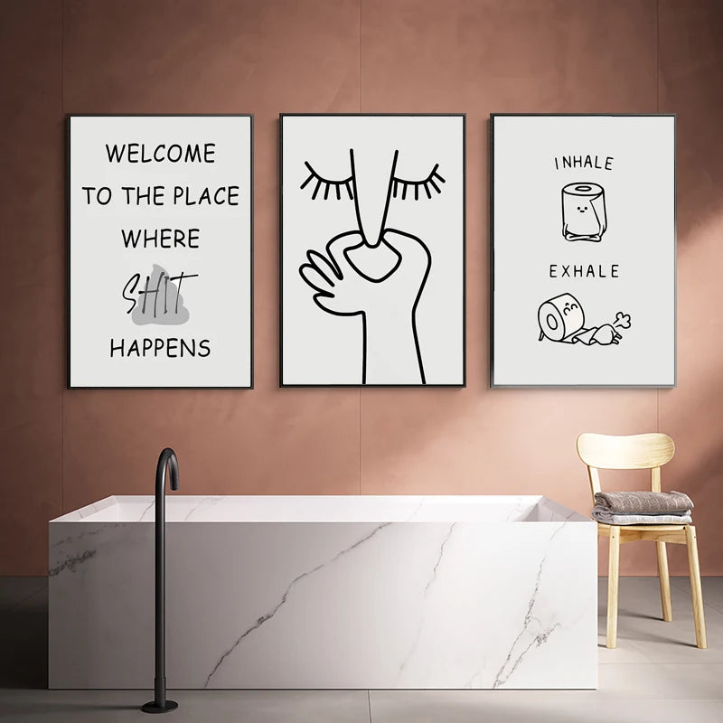 Funny Abstract Black & White Bathroom Art