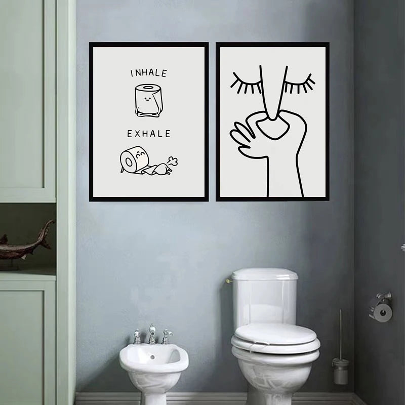 Funny Abstract Black & White Bathroom Art