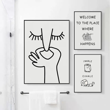 Funny Abstract Black & White Bathroom Art