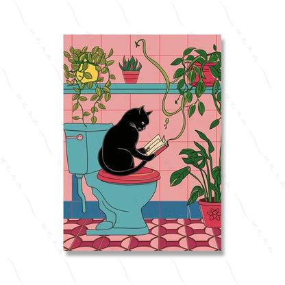 Funny Black Cat Bathroom Art Print