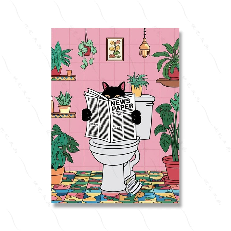 Funny Black Cat Bathroom Art Print