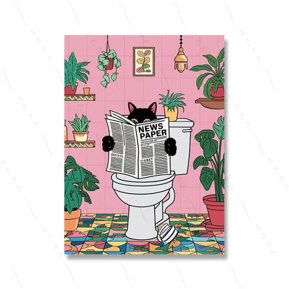 Funny Black Cat Bathroom Art Print