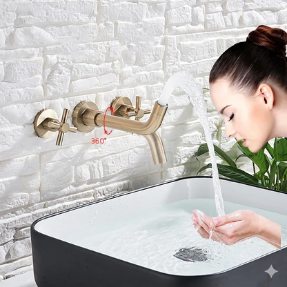 Decorbites™ Golden Drehbarer Ausziehbarer Wandmontierter Waschtischarmatur mit Doppelgriff - Drehbare Auslauf Mischbatterie