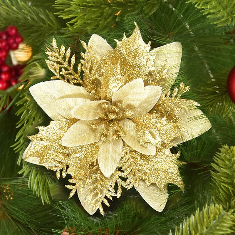 Glitter Christmas Flowers - 14cm Decor