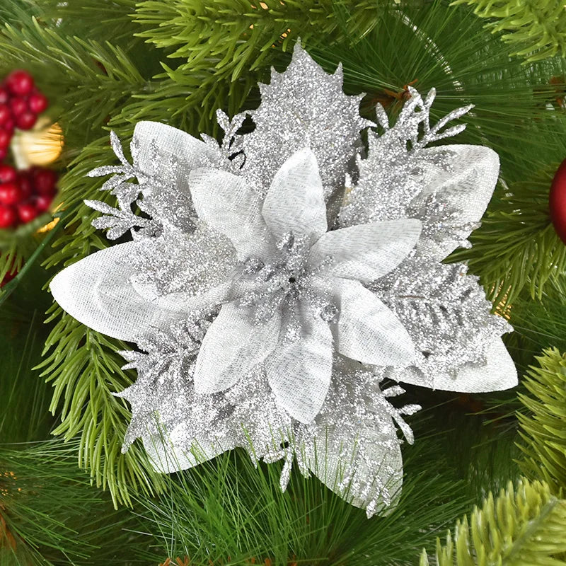 Glitter Christmas Flowers - 14cm Decor