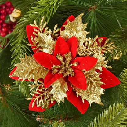 Glitter Christmas Flowers - 14cm Decor