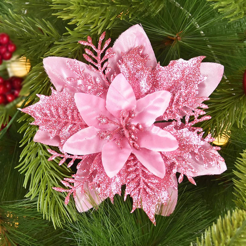 Glitter Christmas Flowers - 14cm Decor