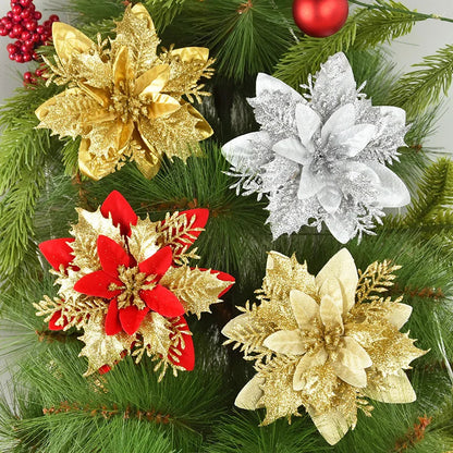 Glitter Christmas Flowers - 14cm Decor