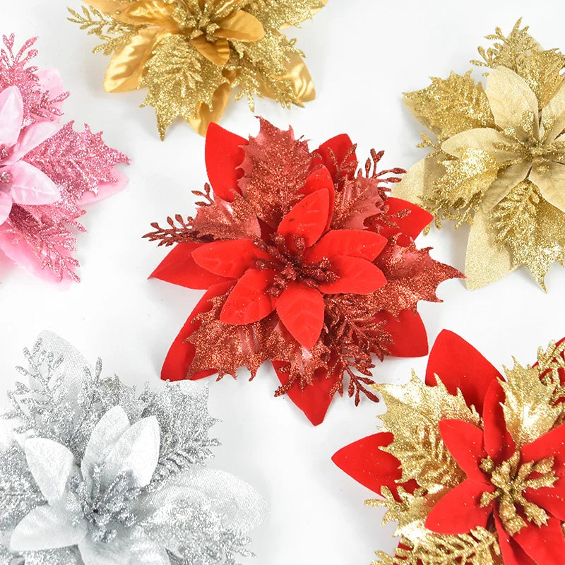 Glitter Christmas Flowers - 14cm Decor